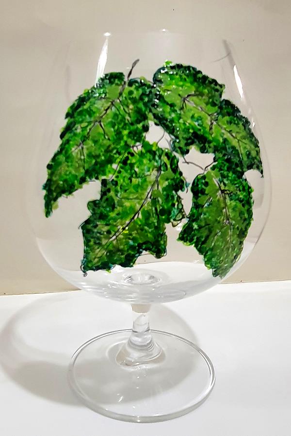 Painting on glass goblet 2. Summer Leaves